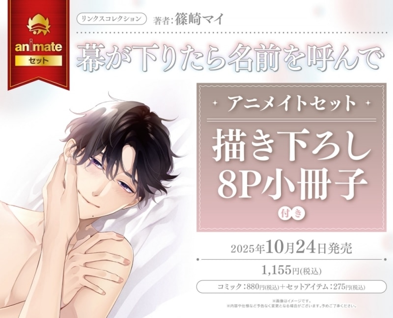 [BL漫画] 幕が下りたら名前を呼んで アニメイトセット【描き下ろし8P小冊子付き】
 
2025年10月24日発売
で取扱中