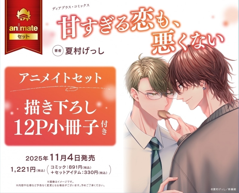 [BL漫画] 甘すぎる恋も、悪くない アニメイトセット【描き下ろし12P小冊子付き】
 
2025年11月4日発売
で取扱中