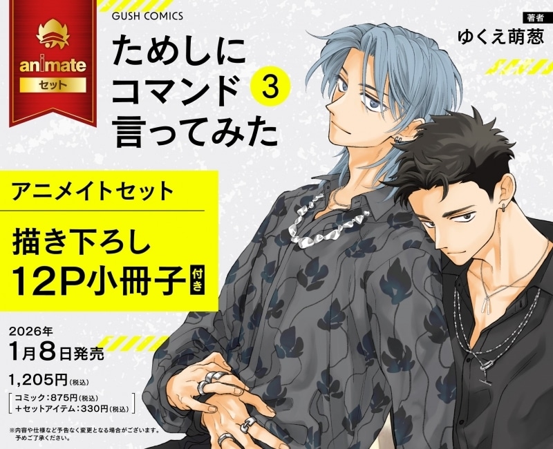 [BL漫画] ためしにコマンド言ってみた第3巻 アニメイトセット【描き下ろし12P小冊子付き】
 
2026年1月8日発売
で取扱中